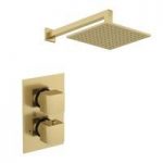 Cube Thermostatic Twin Valve Shower Set – Brushed Gold – 250mm Shower Head