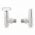 Traditional Radiator Valves – Angled – Pair – White Handle – Floor Wall