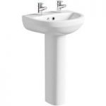 Full Pedestal Basin – Curved Round – 2 Tap Hole – 500mm – Oakley