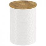 Storage Jar – White – Triangle Pattern – Dolomite – Natural Bamboo Lid – Contour