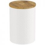 Storage Jar – White – Hex Pattern – Dolomite – Natural Bamboo Lid – Contour
