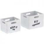 2 Storage Box Set – Distressed White Finish – Integrated Handles – Manhattan