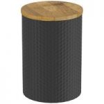 Black Storage Jar – Hex Pattern – Dolomite – Bamboo Lid – Contemporary – Contour