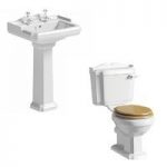 Close Coupled Toilet Suite – With Full Pedestal Basin – 600mm – Oak Seat – Winchester