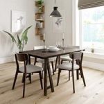 Hudson Walnut Trestle Dining Table – 4 Ernest Beige Chairs – Contemporary