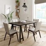 Hudson Walnut Trestle Dining Table – 4 Hadley Beige Chairs – Contemporary