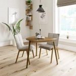 Ernest Oak Table With 2 Chairs – Hadley Beige – Contemporary