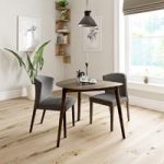 Ernest Walnut Dining Table With 2 Chairs – Hudson Grey – Contemporary