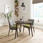 Ernest Walnut Dining Table With 2 Chairs – Lincoln Grey / Green – Contemporary