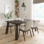 Lincoln Walnut Dining Table With 4 Chairs – Hadley Beige – Contemporary