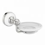 Bathroom Accessories – Ceramic Soap Dish and Holder – Chrome & White – Winchester