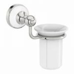 Bathroom Accessories – Ceramic Tumbler and Holder – Chrome & White – Winchester