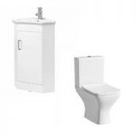 Cloakroom Corner Vanity Unit – White – With Compact Square Toilet – Contemporary