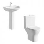 Round Close Coupled Toilet Suite – With Full Pedestal Basin – 550mm – Contemporary – Compact