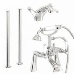 Basin Mixer & Freestanding Bath Shower Mixer Tap Pack – Traditional – Chrome – Antonio