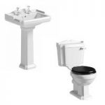 Toilet & Basin Suite – Close Couple Toilet with Black Seat – Full Pedestal Basin – 600mm – Traditional – Winchester