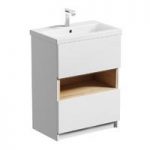 Freestanding Vanity Unit – Includes Basin – White & Oak – 600mm – Contemporary – Tate – Mode