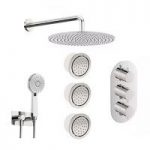 Thermostatic Wall Shower Set – Triple Shower Valve – Round Shower Head – Round Wall Outlet – Body Jets – Mode