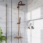 Brushed Bronze Thermostatic Bar Mixer Shower Set with Slide Rail Kit & Pencil Hand Shower – Arissa