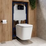 Albi Wall Hung Toilet 1160mm Pneumatic Frame & Cistern & Black Glass Flush Plate