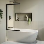 Freestanding Single Ended Left Hand Corner Shower Bath with Black Sliding Bath Screen 1650 x 800mm – Amaro