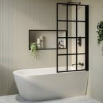 Freestanding Single Ended Right Hand Corner Shower Bath with Black Grid Bath Screen 1650 x 800mm – Amaro