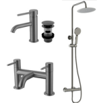 Gunmetal Grey Shower Bath and Basin Tap Set with Basin Waste – Arissa