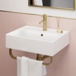 White Square Wall Hung Basin with Brass Rack 497mm – Bowen