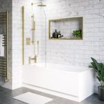 Single Ended Shower Bath with Front Panel & Brushed Brass Screen 1600 x 700mm – Alton