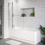 Single Ended Shower Bath with Front Panel & Hinged Chrome Bath Screen with Towel Rail 1700 x 700mm – Alton