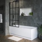 Rutland Single Ended Square Bath with Front Panel & Black Grid Screen – Left Hand 1500 x 700