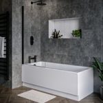 Single Ended Shower Bath with Front Panel & Black Bath Screen 1600 x 700mm – Rutland