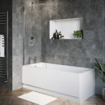 Single Ended Shower Bath with Front Panel & Hinged Chrome Bath Screen 1700 x 700mm – Rutland