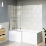 L Shape Shower Bath Left Hand with Front Panel & Chrome Bath Screen with Towel Rail 1500 x 850mm – Lomax