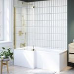 L Shape Shower Bath Left Hand with Front Panel & Brushed Brass Screen 1700 x 850mm – Lomax