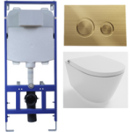 Wall Hung Smart Bidet Japanese Toilet & 1160mm Frame Cistern and Brass Flush Plate – Purificare