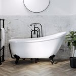 Freestanding Single Ended Roll Top Slipper Bath with Black Feet 1625 x 695mm – Lunar