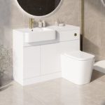 1100mm White Left Hand Toilet and Sink Unit with Square Toilet and Brass Fittings – Bali