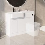 1100mm White Left Hand Toilet and Sink Unit with Black Fittings – Unit & Basin Only – Bali