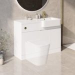 1100mm White Right Hand Toilet and Sink Unit with Brass Fittings – Unit & Basin Only – Bali