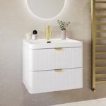 600mm White Wall Hung Vanity Unit with Basin and Brass Handles – Empire