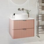 600mm Pink Wall Hung Countertop Vanity Unit with Basin and Chrome Handles – Empire