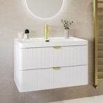 800mm White Wall Hung Vanity Unit with Basin and Brass Handles – Empire