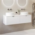 1200mm White Wall Hung Countertop Double Vanity Unit with Basins and Chrome Handles – Empire