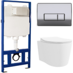 Wall Hung Toilet with Soft Close Seat Chrome Pneumatic Flush Plate 1170mm Frame & Cistern – Alcor