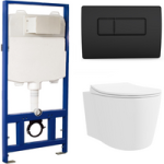 Wall Hung Toilet with Close Seat Matt Black Pneumatic Flush Plate 1170mm Frame & Cistern – Alcor