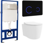 Wall Hung Toilet with Soft Close Seat Black Glass Sensor Pneumatic Flush Plate 1170mm Frame & Cistern – Alcor