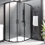 Black 8mm Left Hand Offset Quadrant Shower Enclosure with Shower Tray 1000x800mm – Pavo