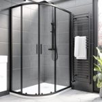 Black 8mm Glass Left Hand Offset Quadrant Shower Enclosure With Shower Tray 1200x800mm  – Pavo