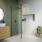 Walk In Shower 800mm Black Frameless with 300mm Fixed Panel and Wall Support Bar – Corvus